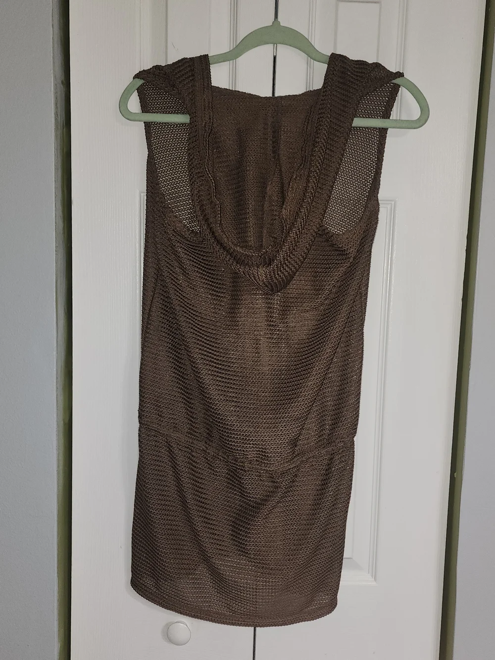 Sleeveless Mesh Brown Knit Hooded Swimwear Cover-up